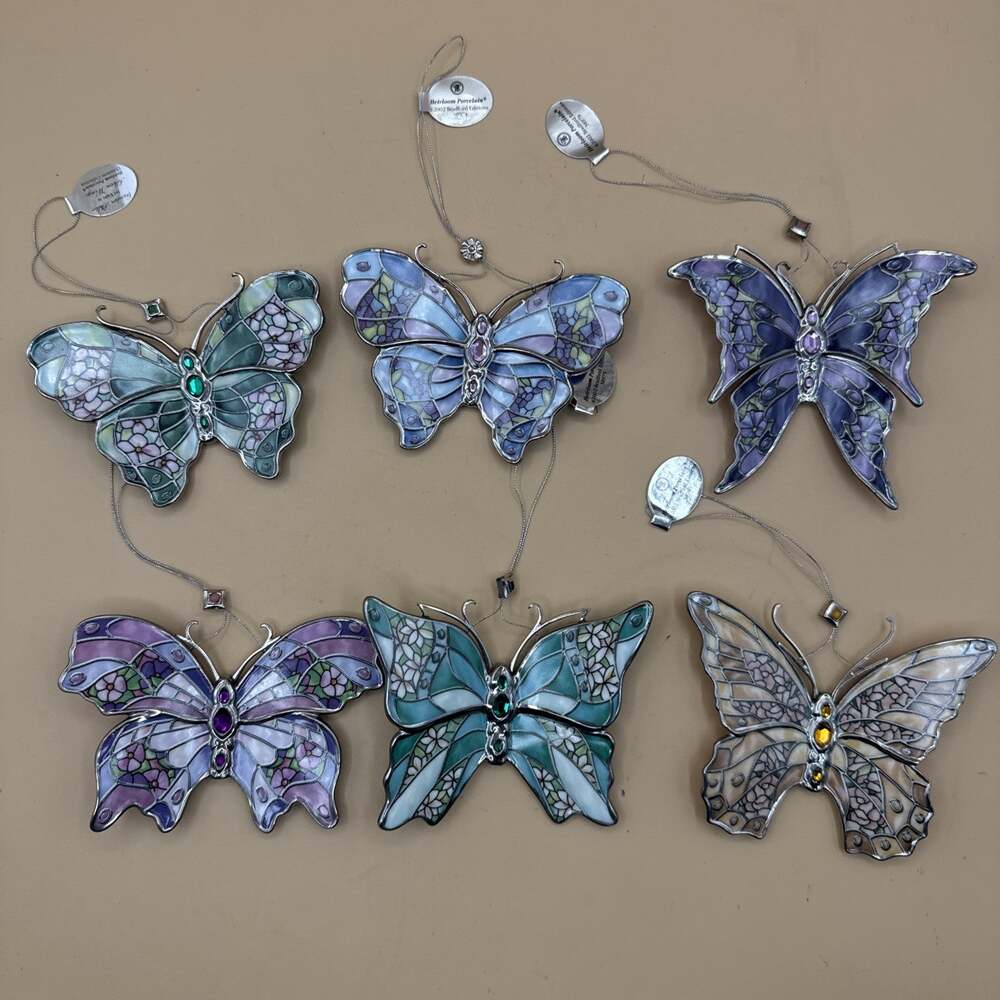 Butterfly Silken Wings Lot Of 6 Bradford Exchange Porcelain Ornaments Fairy